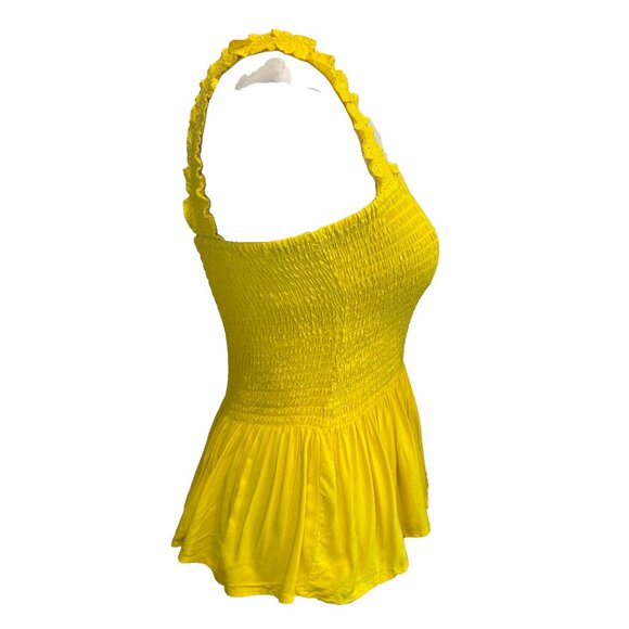 Elodie Women Tank Top Yellow Smocked Square Neck Peplum Medium Excellent - Picture 2 of 10